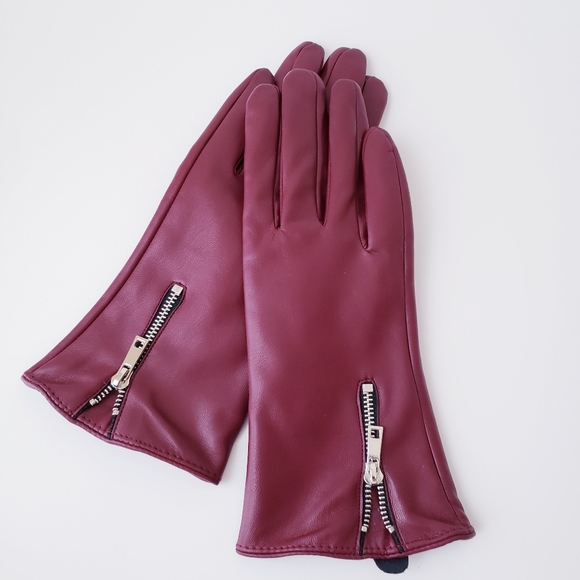 Vintage Ladies Vegan Burgundy Gloves - Picture 9 of 10